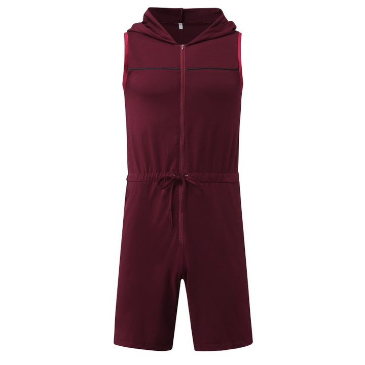 Men's sleeveless hooded overall with full zipper and drawstring Mune Fashion