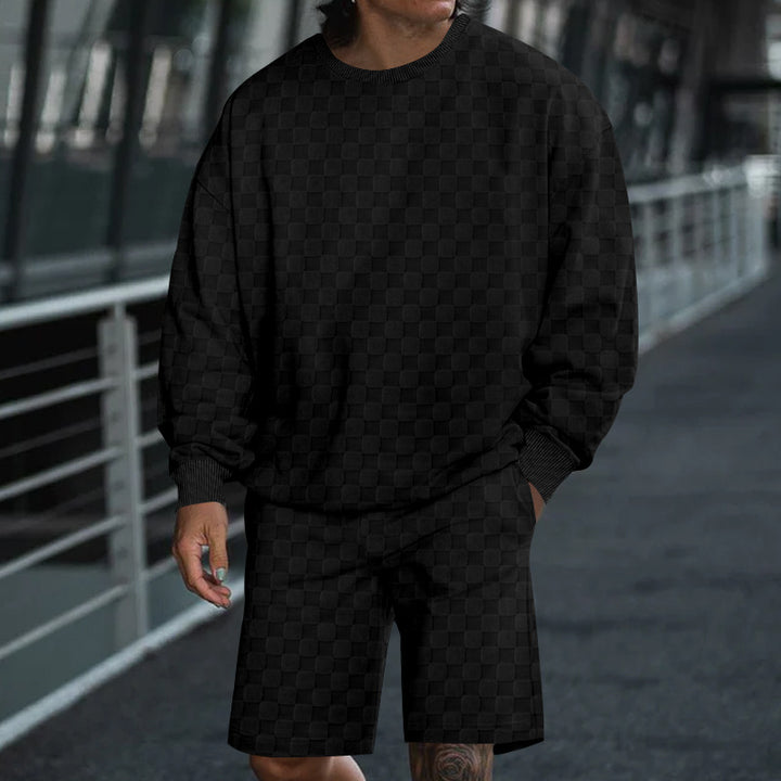 Men's oversized waffle knit lounge set with crew neck sweatshirt and knee-length bermuda shorts Mune Fashion