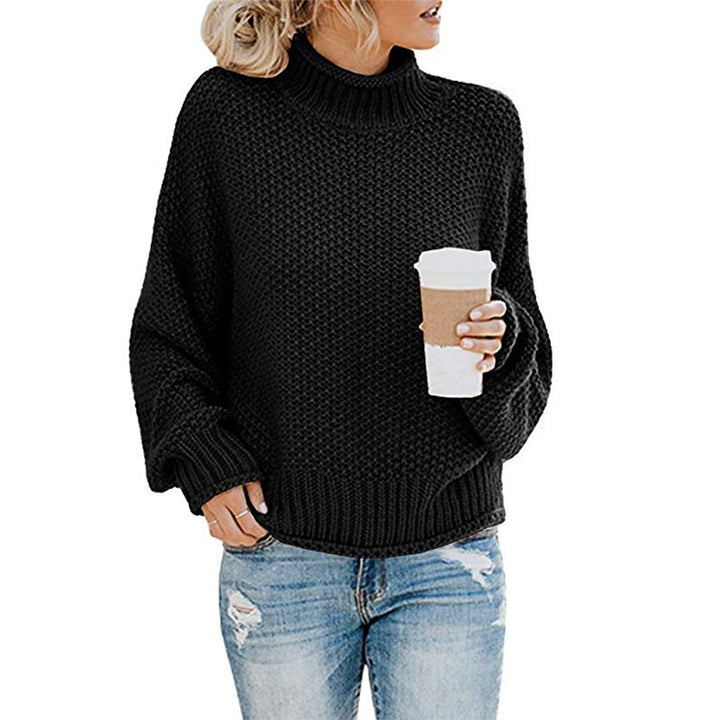 Women's chunky knit turtleneck sweater with oversized cut and block stripe design Mune Fashion