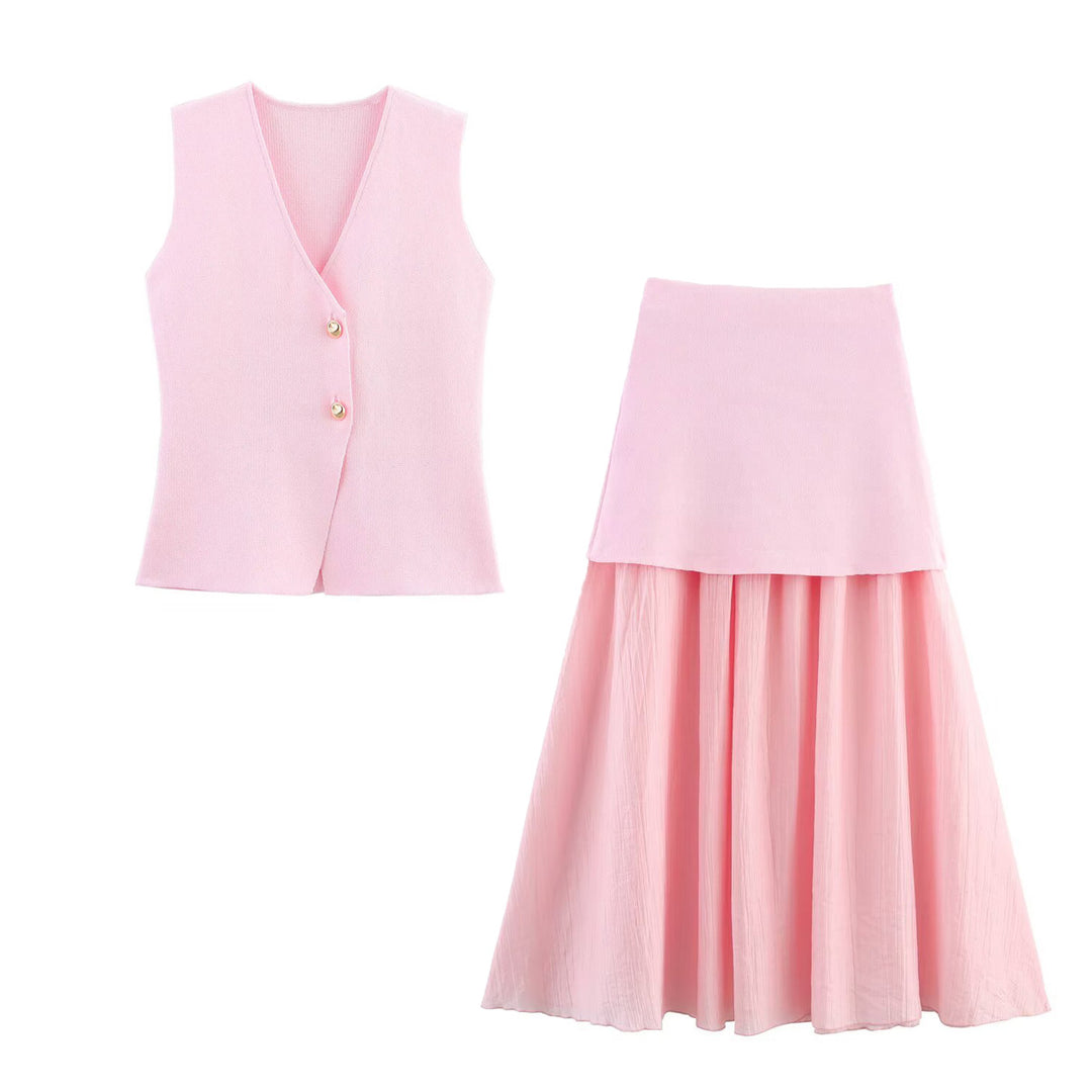 Women Two-Layer Chiffon Maxi Skirt with Smooth Hip Yoke and A-Line Fall Mune Fashion