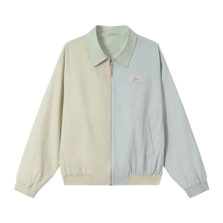 Unisex Striped Pastel Corduroy Jacket in Boxy Cut with Shirt Collar and Elastic Cuff Mune Fashion