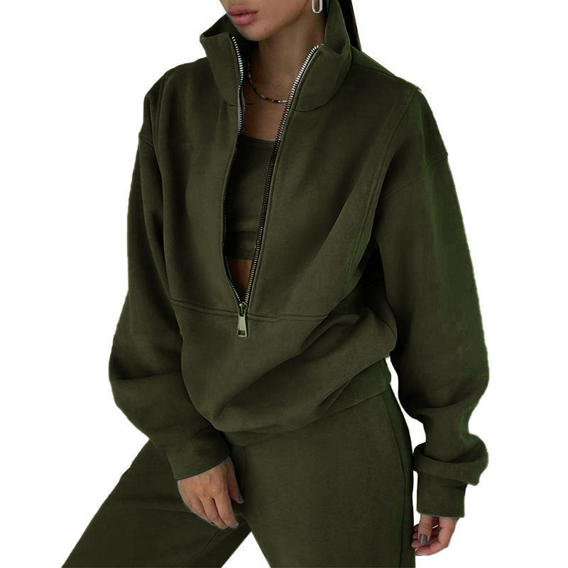 Ladies nan short half-zip sweatshirt and jogging pants set with stand-up collar, oversized cut and soft French terry Mune Fashion