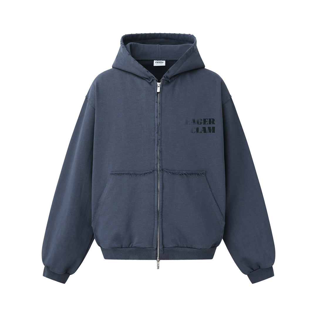 Unisex Oversized Zip-Hoodie in Boxy-Cut with frayed hem edges and kangaroo pocket Mune Fashion