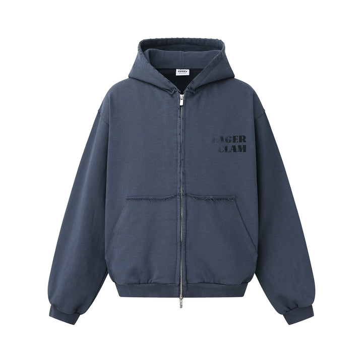 Unisex Oversized Zip-Hoodie in Boxy-Cut with frayed hem edges and kangaroo pocket Mune Fashion