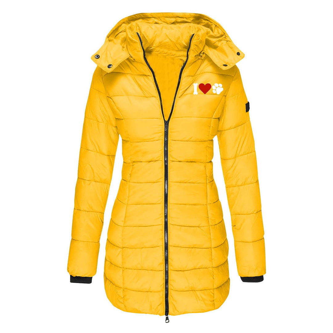 Women's quilted jacket with hood, tailored silhouette and heart paw print Mune Fashion