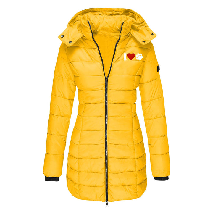 Women's quilted jacket with hood, tailored silhouette and heart paw print Mune Fashion