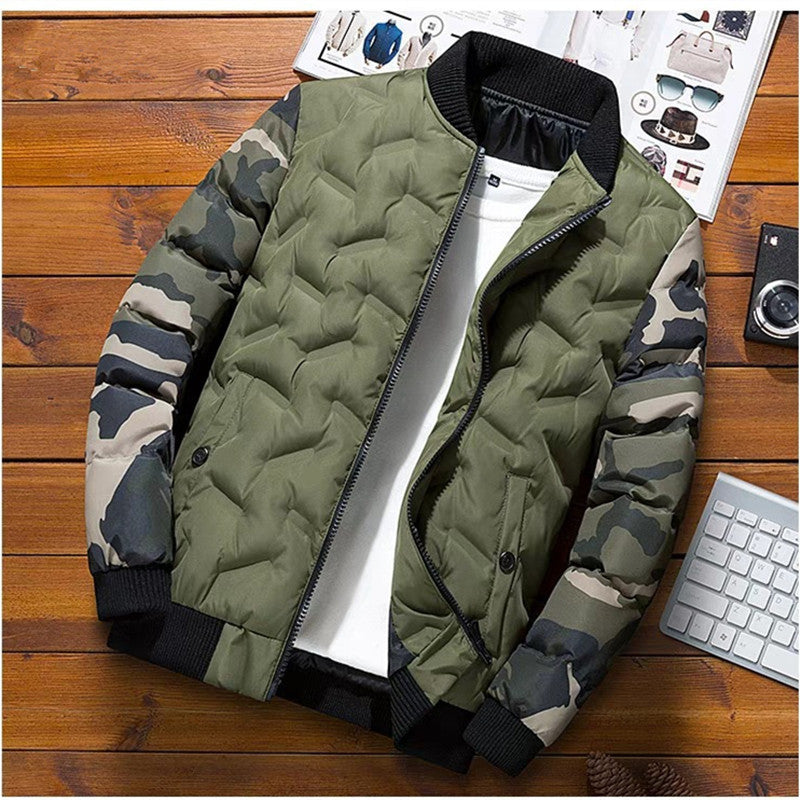 Men's quilted bomber jacket with camouflage sleeves and ribbed cuffs Mune Fashion