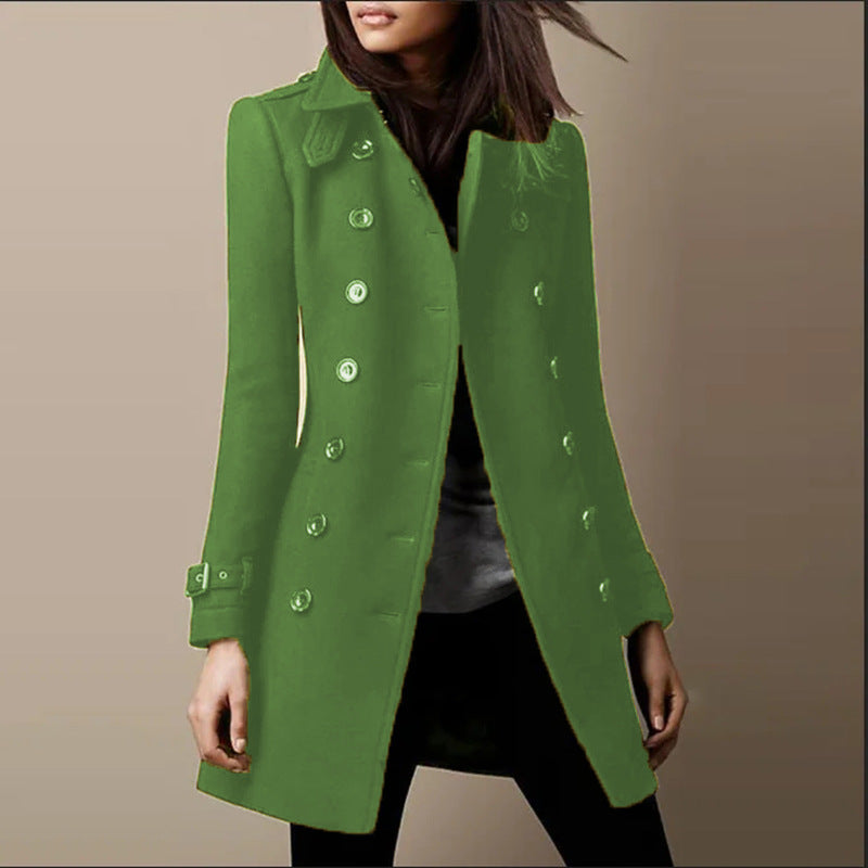 Women's tailored double-breasted wool coat with belt cuffs Mune Fashion