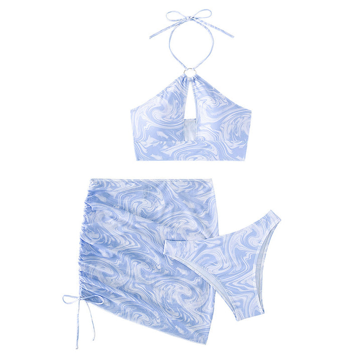 Women Crop Bikini Set with Playful Marble Design Mune Fashion
