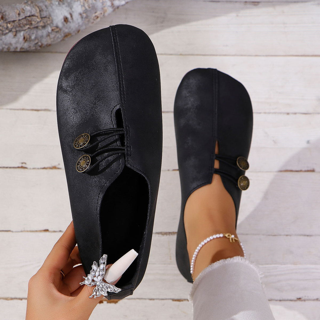 Women Comfortable Closed Slippers with Decorative Buttons and Elastic Lacing Mune Fashion