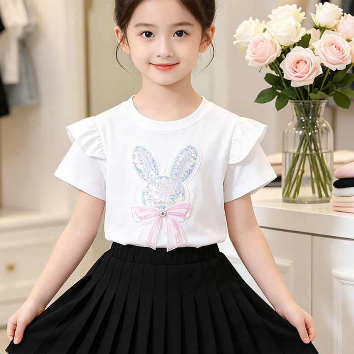 Girls' T-shirt with sparkling rabbit motif and ruffle details Mune Fashion