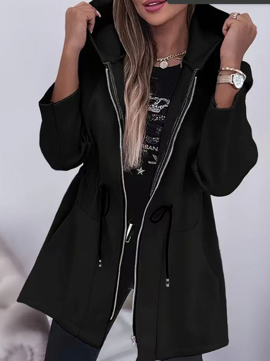 Women’s hooded parka with waist drawstring, two-way zipper, and side pockets Mune Fashion
