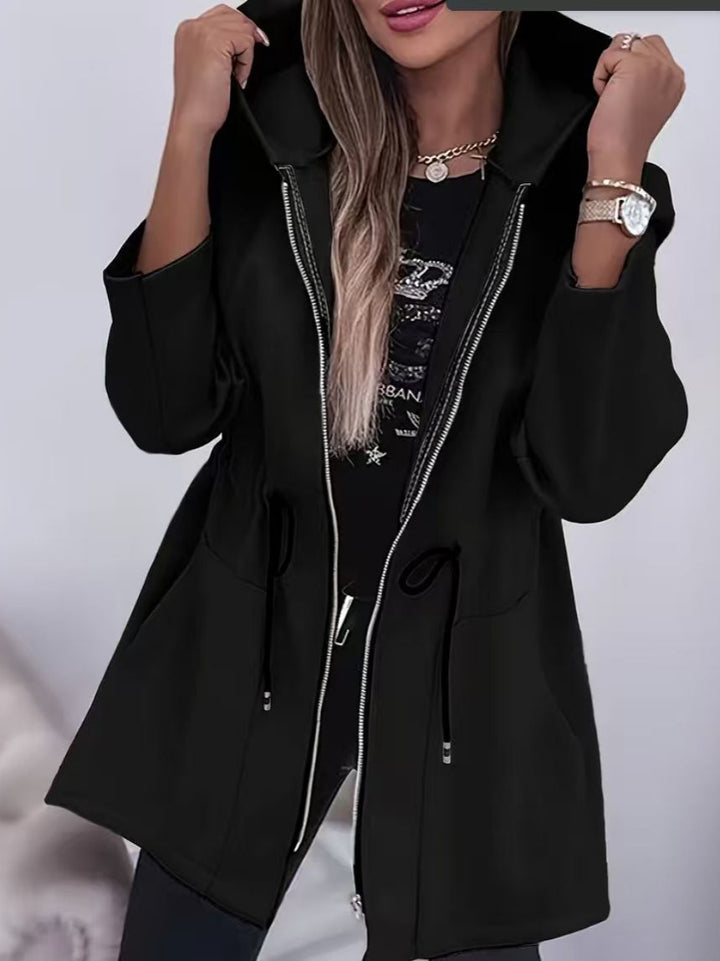 Women’s hooded parka with waist drawstring, two-way zipper, and side pockets Mune Fashion