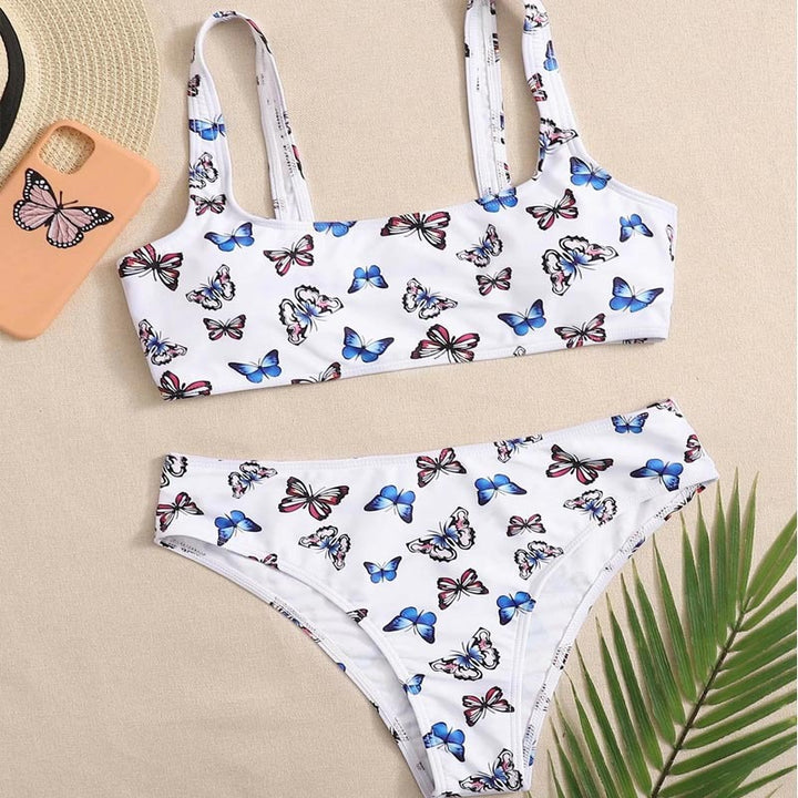 Women's crop bikini set with colorful butterfly print Mune Fashion