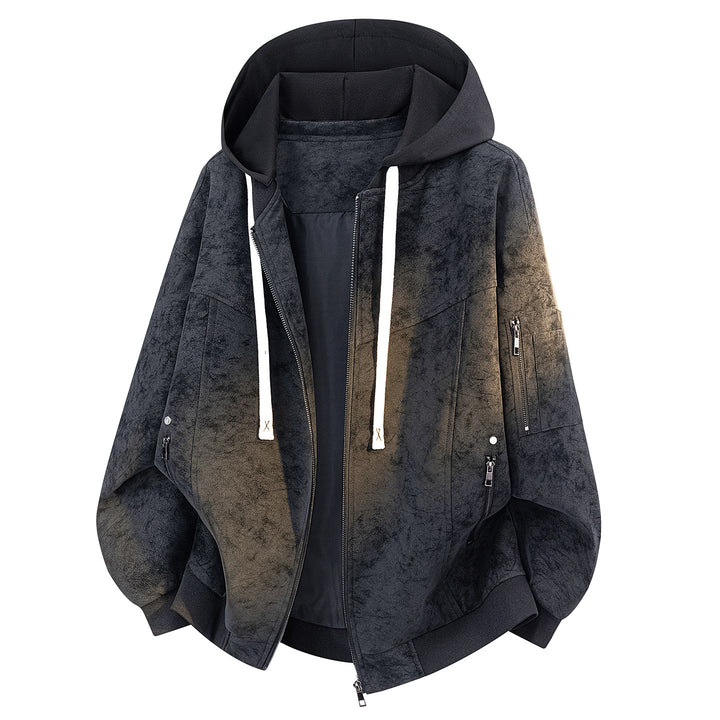 Men's Oversized Bomber Jacket with Hood in Suede Look & Arm Pocket Mune Fashion
