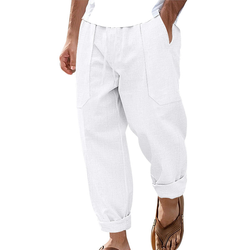Men's lightweight linen chinos short cut with pleats and patch front pockets Mune Fashion