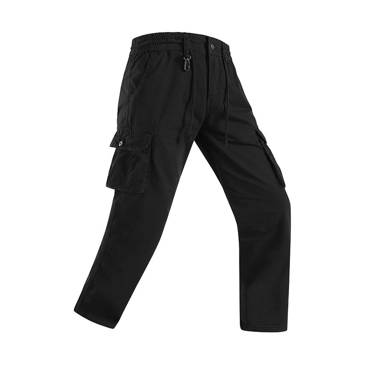 Men's military-inspired cargo pants with elastic tunnel drawstring waistband, flap and zipper pockets Mune Fashion