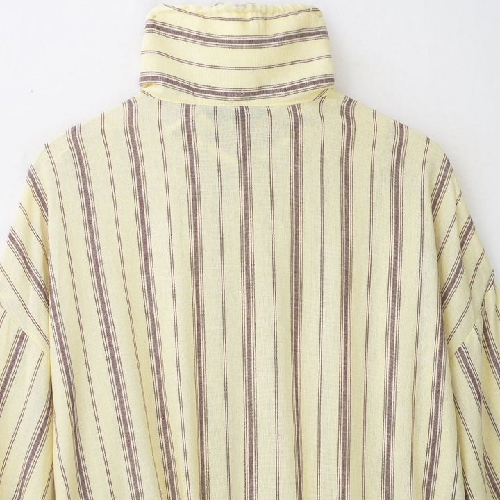 Women's Striped Lightweight Drawstring Shirt Jacket with Stand Collar Mune Fashion