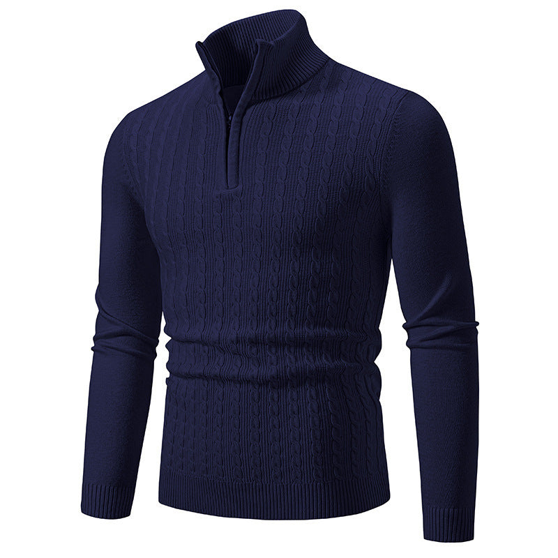 Men's cable knit pullover with stand-up collar and half zip Mune Fashion
