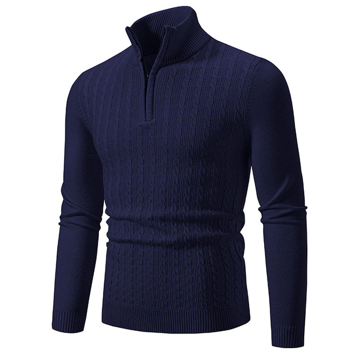 Men's cable knit pullover with stand-up collar and half zip Mune Fashion
