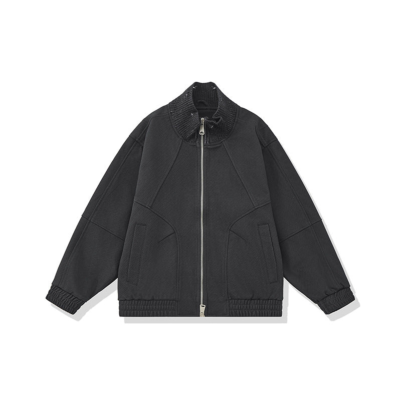 Unisex Boxy Knit Mix Transition Jacket with High Ribbed Collar and Elastic Hem Mune Fashion