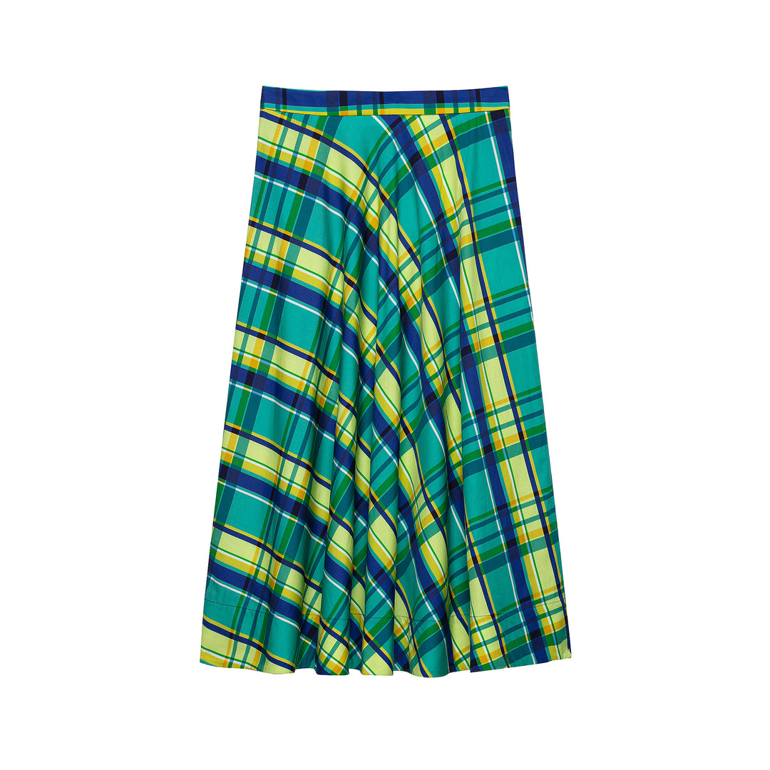 Women's Checkered Midi Skirt in Wide Flare Cut Mune Fashion
