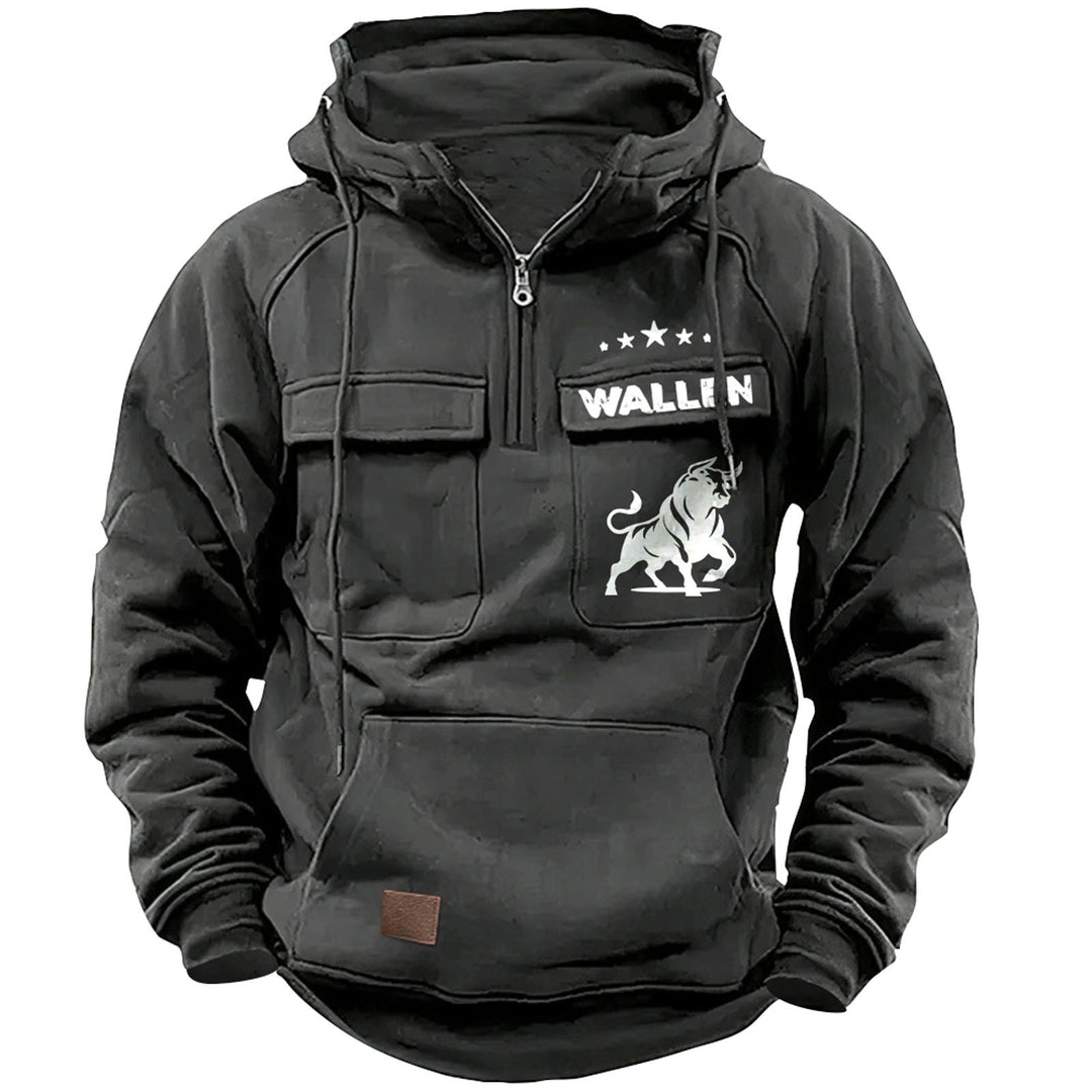 Men's hooded sweatshirt with half zip, cargo chest pockets and kangaroo pocket Mune Fashion