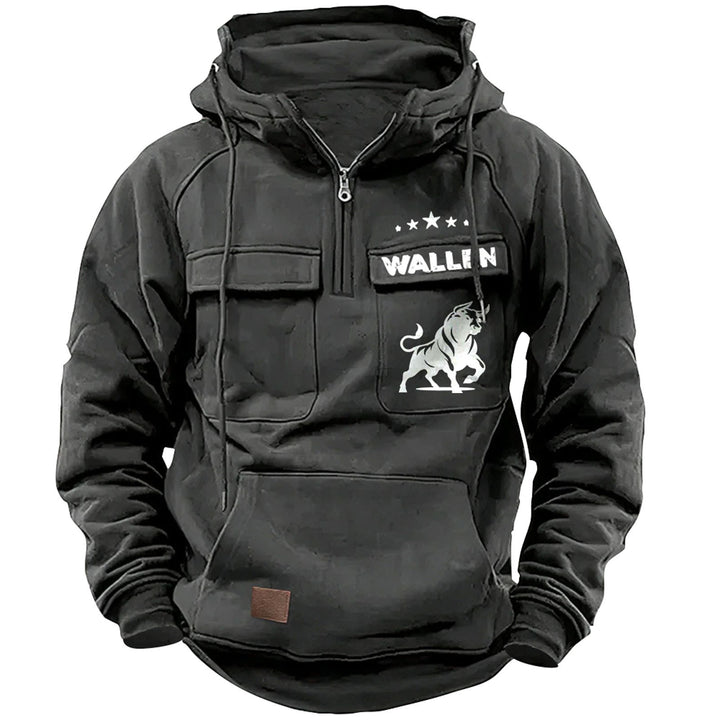Men's hooded sweatshirt with half zip, cargo chest pockets and kangaroo pocket Mune Fashion