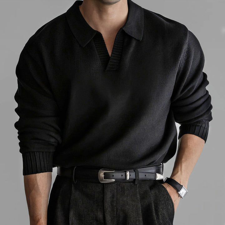 Men's Classic Chunky Knit Sweater with Polo Collar Mune Fashion