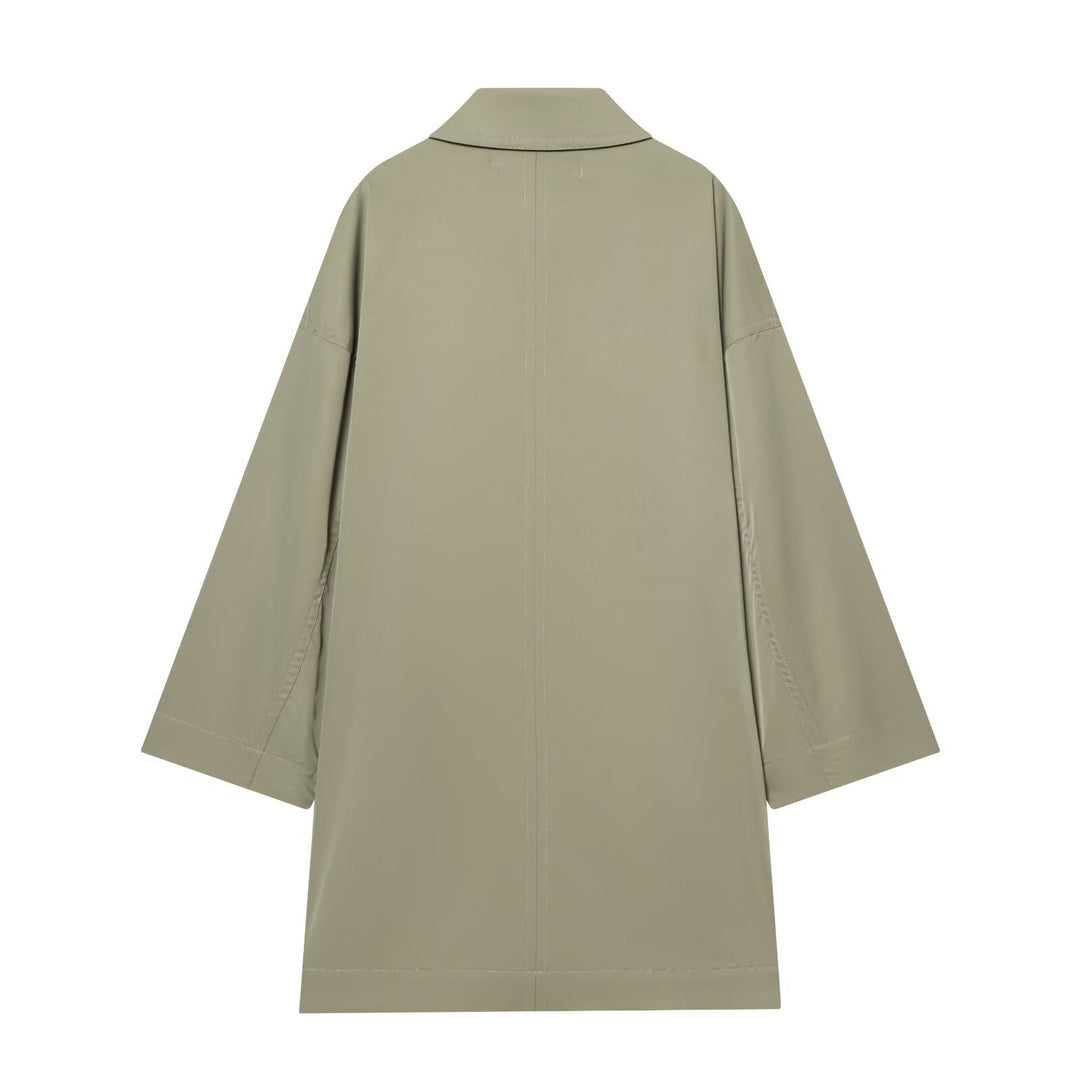 Women Wide-Cut Cape Coat with Concealed Button Placket and Patch Pockets Mune Fashion