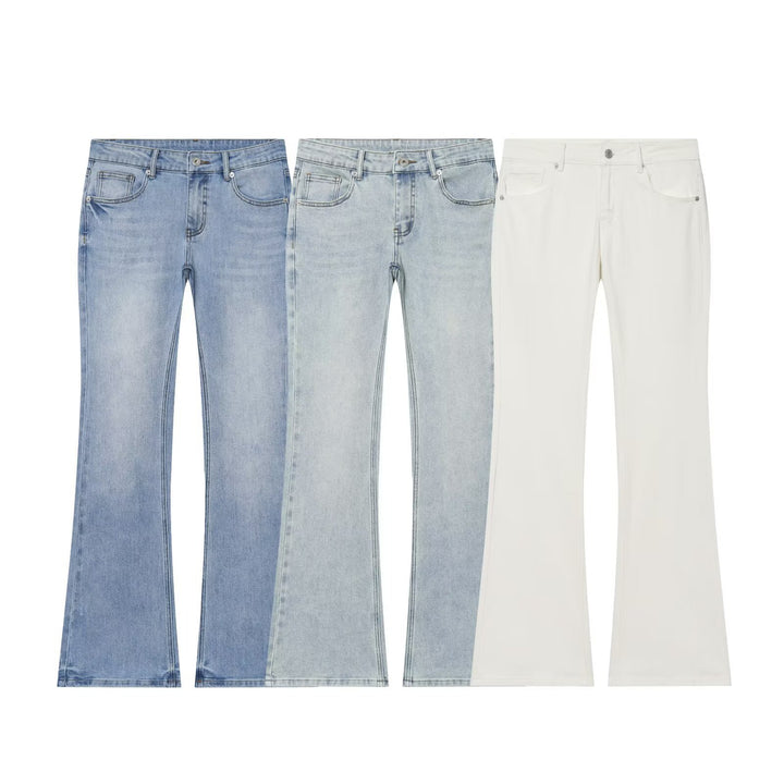 Women's High-Waisted Flare Jeans with Subtle Wash and Five-Pocket Design Mune Fashion