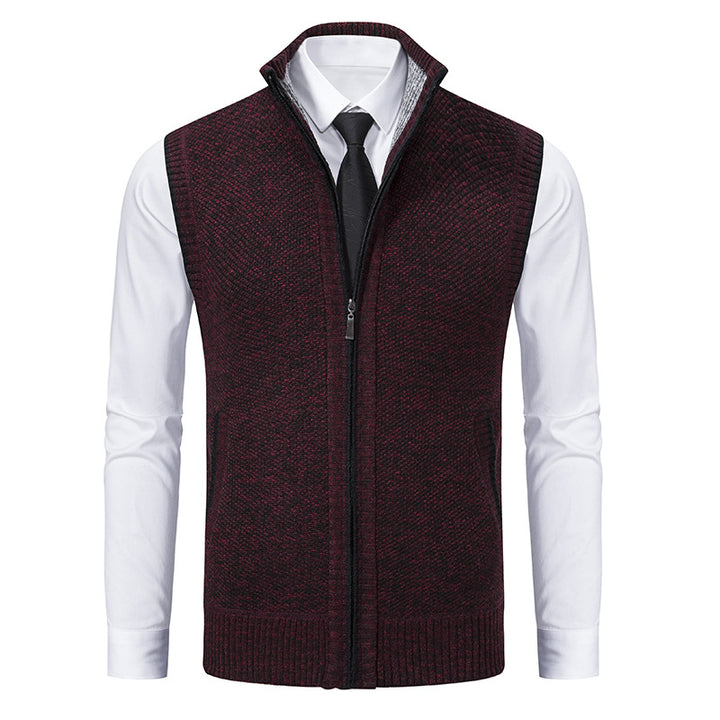 Men's elegant knit vest with stand-up collar and concealed zipper Mune Fashion
