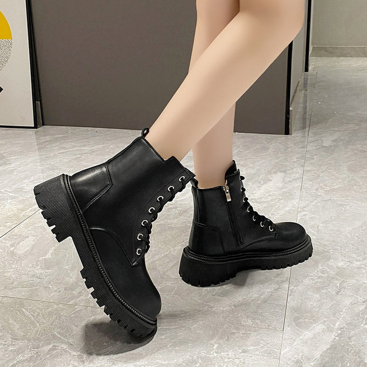 Ladies Lined Lace-up Biker Boots with Thick Profil Sole Mune Fashion