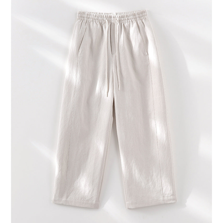 Women Wide Linen Blend Pants with Elastic Waistband and Drawstring Mune Fashion