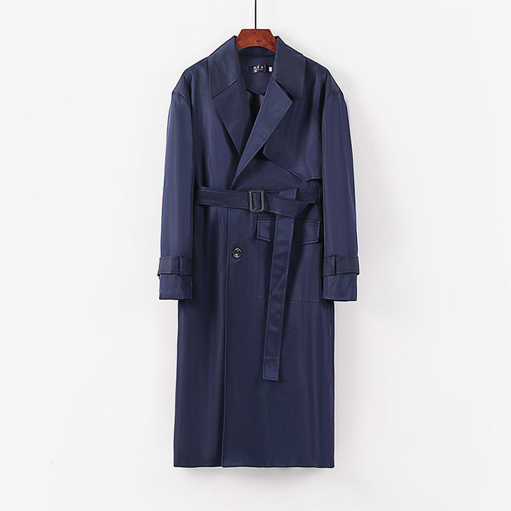 Women Longer tailored trench coat with tie belt and wide shawl collar Mune Fashion