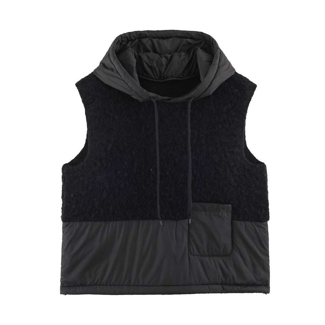 Women's Padded Quilted Vest with Teddy Insert, Hood and Drawstring Mune Fashion