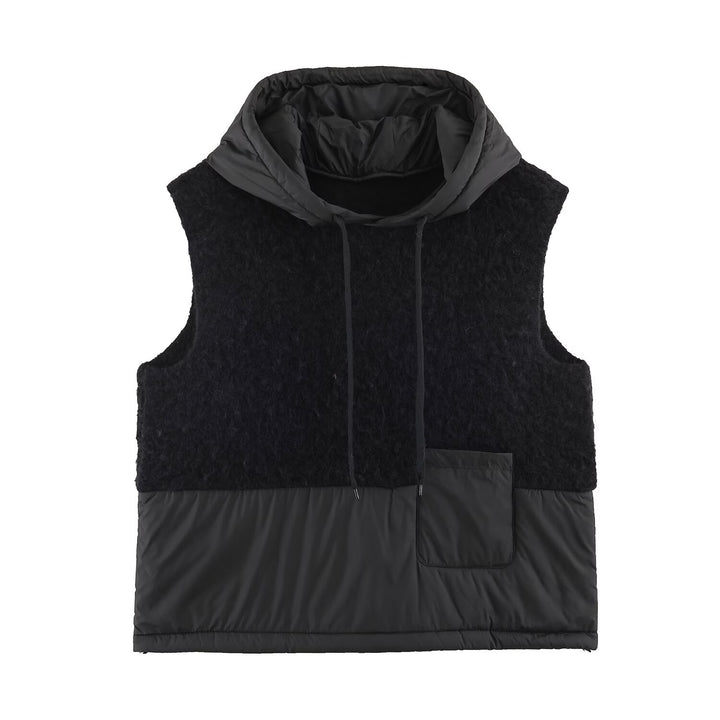 Women's Padded Quilted Vest with Teddy Insert, Hood and Drawstring Mune Fashion