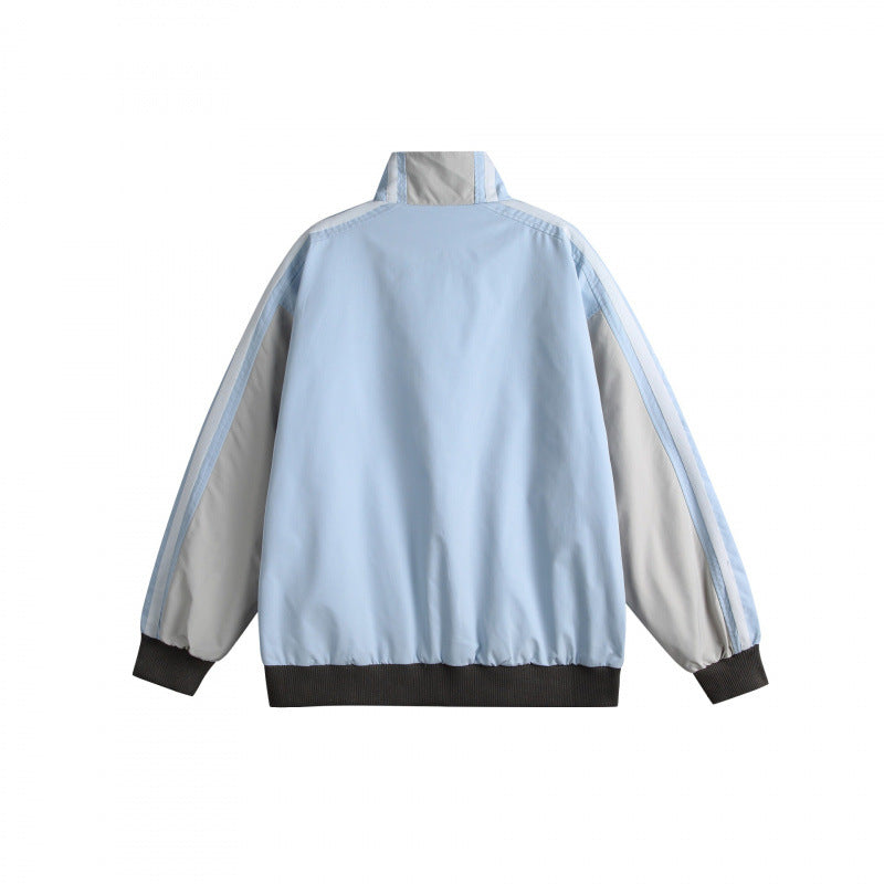 Unisex Lightweight Retro Track Jacket with Stand Collar, Contrasting Stripes and Ribbed Cuffs Mune Fashion