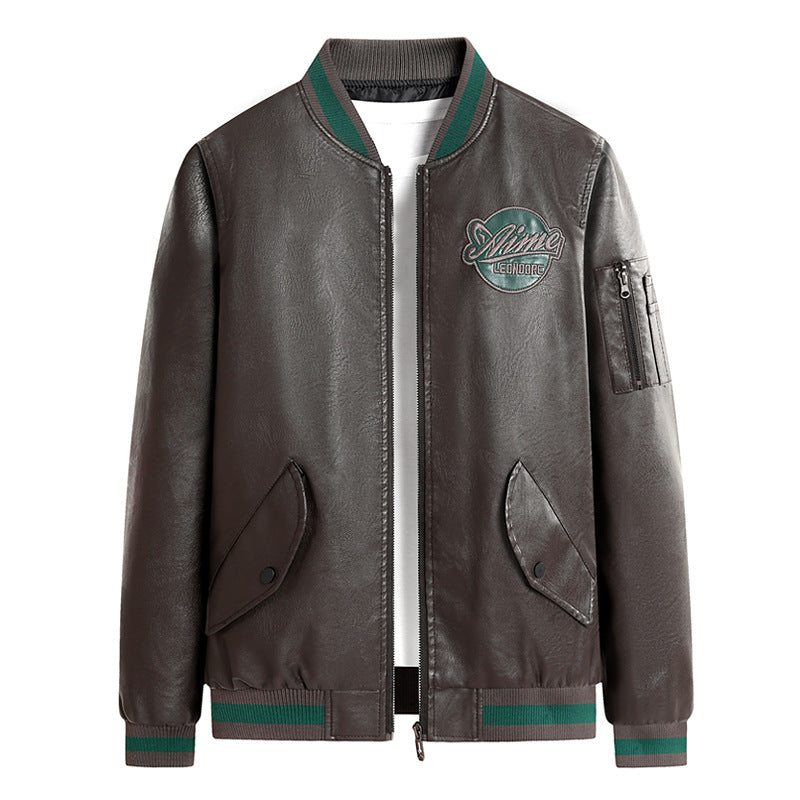 Men's Fashionable Faux Leather Bomber Jacket with Practical Pockets Mune Fashion