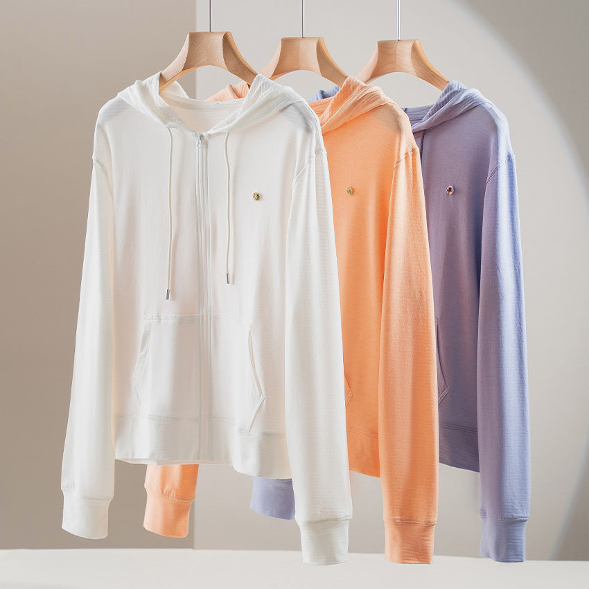 Women's lightweight hooded sweat jacket made of slub jersey with full zip and kangaroo pockets Mune Fashion
