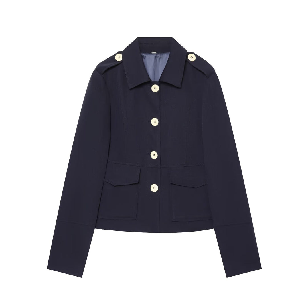 Women's short field jacket with button closure, patch pockets, and shoulder epaulets Drune