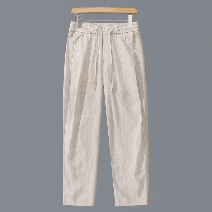 Men's linen-cotton pants with elastic waistband and drawstring Mune Fashion