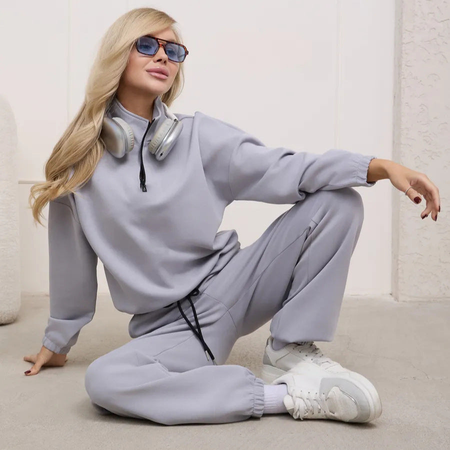 Women soft lounge set with half zipper, drawstring pants, and elastic cuffs Mune Fashion