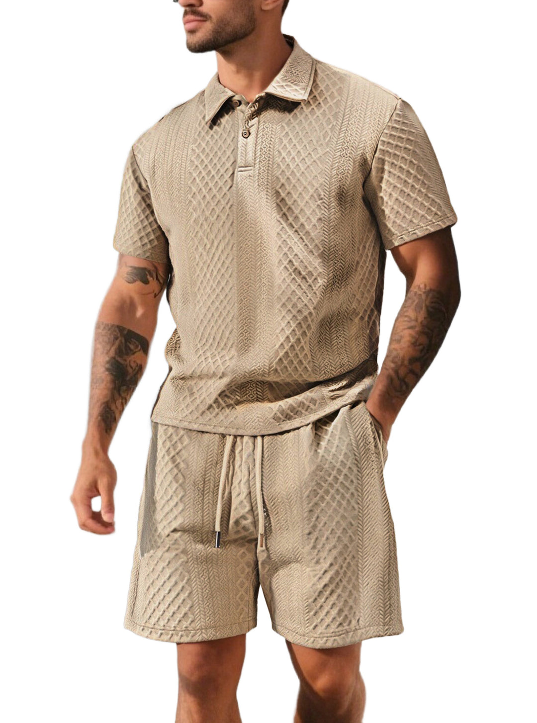Men's structured polo shirt and bermuda shorts set made of quilted cotton blend Mune Fashion