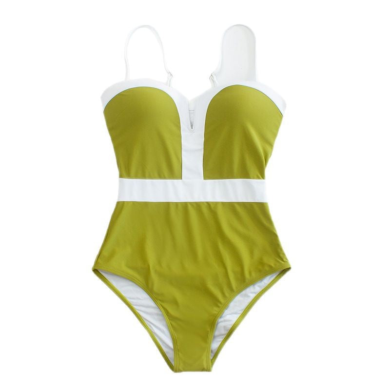 Women Elegant One-Piece Swimsuit with Deep V-Neck and Contrasting Details Mune Fashion