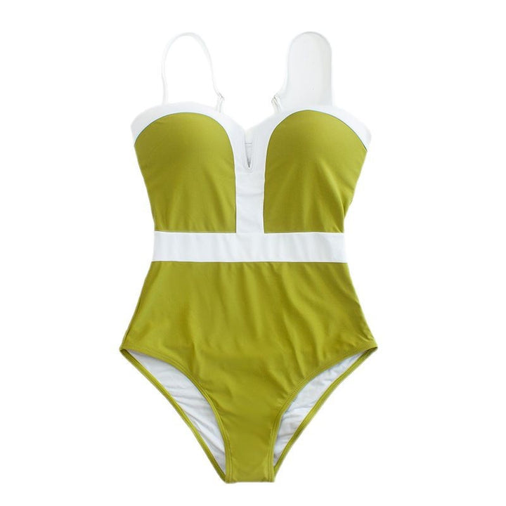Women Elegant One-Piece Swimsuit with Deep V-Neck and Contrasting Details Mune Fashion