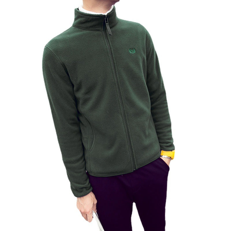 Men's fleece jacket with stand-up collar, wind-resistant microfiber outer layer, and slim-regular fit Mune Fashion
