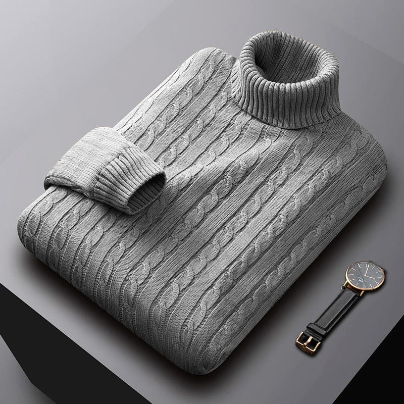 Men's chunky knitted turtleneck sweater with cable pattern and warming knit structure Mune Fashion