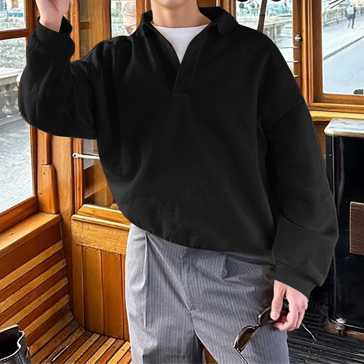 Unisex nano locker cut V-neck sweatshirt with shirt collar made of cotton fleece Mune Fashion