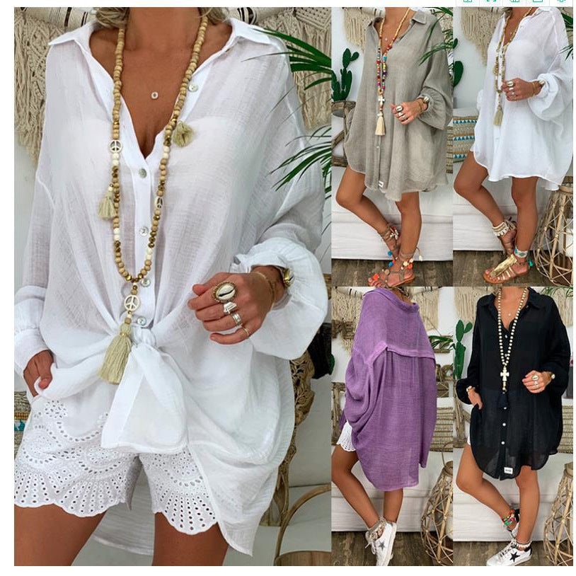 Women’s lightweight linen tunic with knot front and lace shorts Mune Fashion